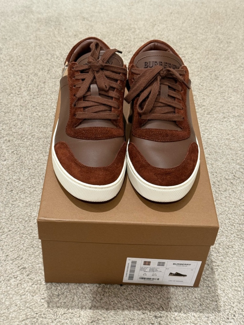 Burberry Brown Suede & Leather Men’s Low-Top Sneakers - Picture 2 of 10